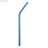 A bent stainless steel straw in a rainbow finish, 8mm x 215mm, with a sleek, reflective surface.