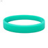 A teal silicone wristband with a smooth surface and round design. It features a logo.