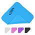 A blue cooling face cloth with a logo, alongside white, pink, purple, and black versions.