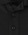 A close-up of a black polo shirt featuring a collar and three buttons, with subtle texture details.