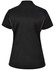 A black ladies' polo shirt with contrast piping, featuring a logo on the back. Made from sustainable poly/cotton.