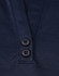A navy blue polo shirt featuring a two-button placket and a logo. The material is a sustainable poly/cotton blend.