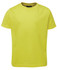 A bright yellow T-shirt with a round neck and short sleeves. It features a logo on the label.