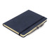 An A5 executive notebook in navy blue with an elastic band and a silver pen.
