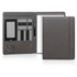 A grey A4 executive folder with sections for a notepad, phone, and multiple card slots, featuring a pen.