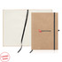 A recycled paper journal with a kraft cover, elastic closure, and an internal black ribbon bookmark. It features a logo.