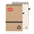 A spiral-bound notepad made from recycled paper, featuring a natural kraft cover and a recycling symbol.