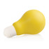 A yellow stress shape light bulb with a white base, featuring a smooth, rounded design.