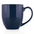 A ceramic mug in a deep navy blue colour with a rounded shape and a sturdy handle.