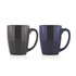 A ceramic mug set in black and navy blue, featuring a smooth finish and curved handle. Each mug holds 300ml.