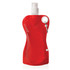 A drink bottle in a red, flexible design, featuring a spray nozzle and a keychain attachment.