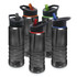 A drink bottle set featuring five 750ml Tritan bottles in grey with coloured lids: black, green, blue, and red accents.
