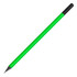 A triangular pencil in vibrant green with a black tip. It features a logo on the barrel.