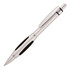 A silver ballpoint pen with black grips and a chrome clip, featuring a logo on the side.