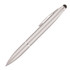 A silver metal ballpoint pen with a stylus tip, featuring a sleek design and a clip on the side.