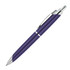A ballpoint pen in a deep purple colour with silver accents and a metal clip. It features a logo on the barrel.