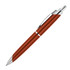 A plastic ballpoint pen in a reddish-brown shade with silver accents and a clip, featuring a logo.
