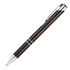 A black ballpoint pen with silver accents and a clip, featuring a sleek, modern design.