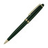A green ballpoint pen with gold accents and a clip, featuring a sleek, polished design.