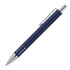 A metal ballpoint pen in navy blue with silver accents and a clip, featuring a textured grip.
