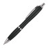 A plastic ballpoint pen in solid dark grey with shiny silver accents and a clip. It has a sleek design.