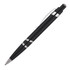 A black ballpoint pen with silver accents and a clip, featuring a sleek, modern design.