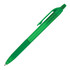 A green ballpoint pen with a textured grip and a clip, featuring a logo on the side.