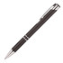 A metal ballpoint pen in brushed black with silver accents and a logo.
