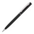 A black ballpoint pen with a sleek metallic clip and trim, featuring a logo.