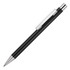A shiny black metal ballpoint pen with a silver clip and accents. It features a sleek, executive design.