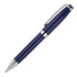 A metal ballpoint pen in navy blue with a silver clip and trim, featuring a glossy finish.