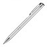 A metal ballpoint pen in silver with chrome accents and a clip, featuring a sleek executive design.