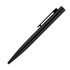 A black metal ballpoint pen, featuring a sleek design and a clip for easy attachment. Includes branding.