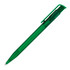 A green plastic ballpoint pen with a transparent body and a matching clip. Features a logo on the side.
