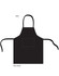 A black bib apron with adjustable neck strap and waist ties, featuring a front pocket. Dimensions: 70cm x 85.5cm.