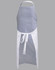 A bib apron featuring a grey top and white lower section, with an adjustable neck strap and a tied waist.