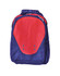 A navy blue backpack with a red front panel and mesh side pockets. It features a logo on the upper section.
