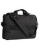 A grey laptop bag with a sturdy handle and adjustable shoulder strap, featuring a logo.