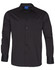 A black men's Teflon executive long sleeve button-up shirt with a single chest pocket and a logo.