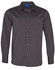 Men's long sleeve button-up shirt in dark grey with a chest pocket and a logo on the collar.