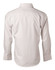 A white long-sleeve button-up shirt with vertical stripes, featuring a basic collar and buttoned cuffs.