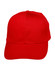 A red polycotton twill cap with a curved brim and ventilation holes, featuring a logo on the front.
