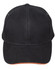 A black cap with an orange underside, featuring stitching details and a logo on the front.