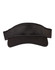A black sandwich visor with a wide brim and adjustable strap, featuring a logo on the front.