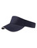 A navy twill visor with a wide brim and a contrasting trim, featuring a logo on the front.