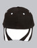 A black and red cap featuring contrasting design elements and a logo on the side.