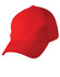 A red structured cap with a mesh design and a logo on the front.