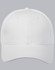 A white structured cap with a mesh design and a logo on the front.