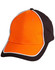 A two-tone cap featuring an orange front and black sides with white piping. It includes a logo on the front.