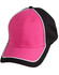 A black and pink two-tone cap with white piping and a structured design. Features a logo on the front.